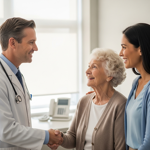 Doctor and Elderly person and caregiver